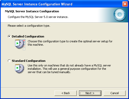 MySQL Server Instance Configuration Wizard: Choose a configuration type.